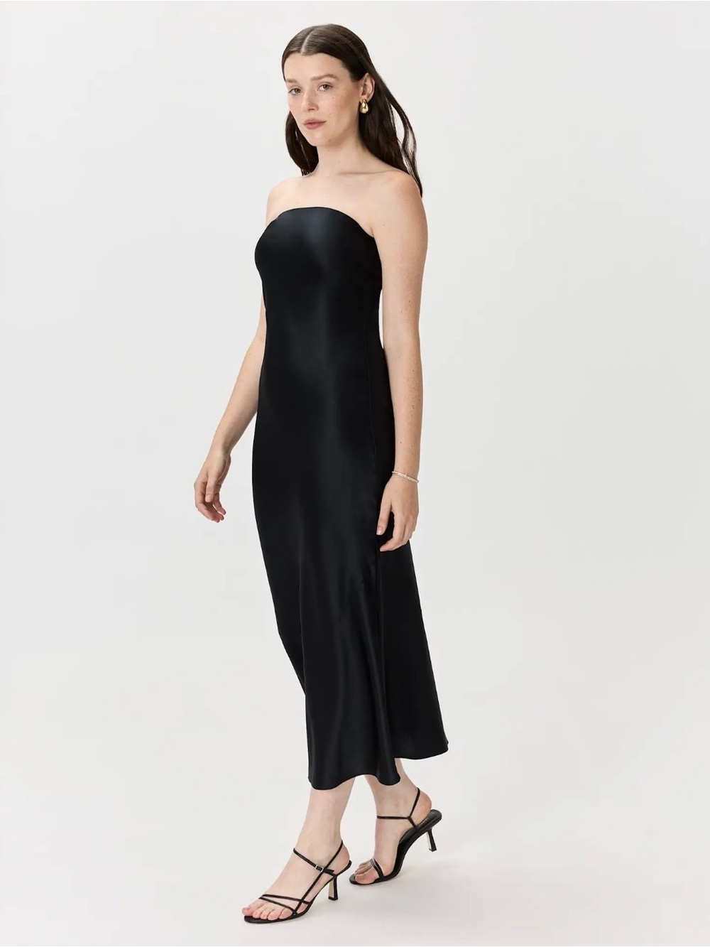 Quince 100% Washable Silk Strapless Midi Maxi Dress Black NWT S 2 4 Reformation - Picture 6 of 12